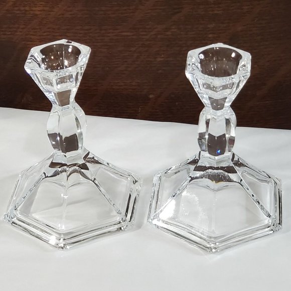 Michael C Fina 24% Lead Crystal Candlestick Holders set 4" made in USA - Picture 2 of 12